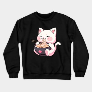 Cute Kawaii Cat eating Ramen - Anime Shirt Crewneck Sweatshirt